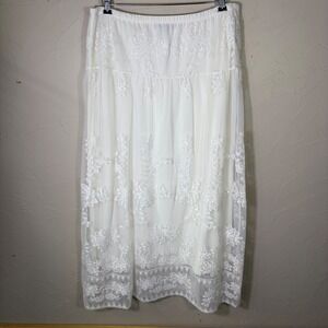 Conrad C Collection Lace Mesh Maxi Skirt Women Floral Fairy Romantic Embroidered